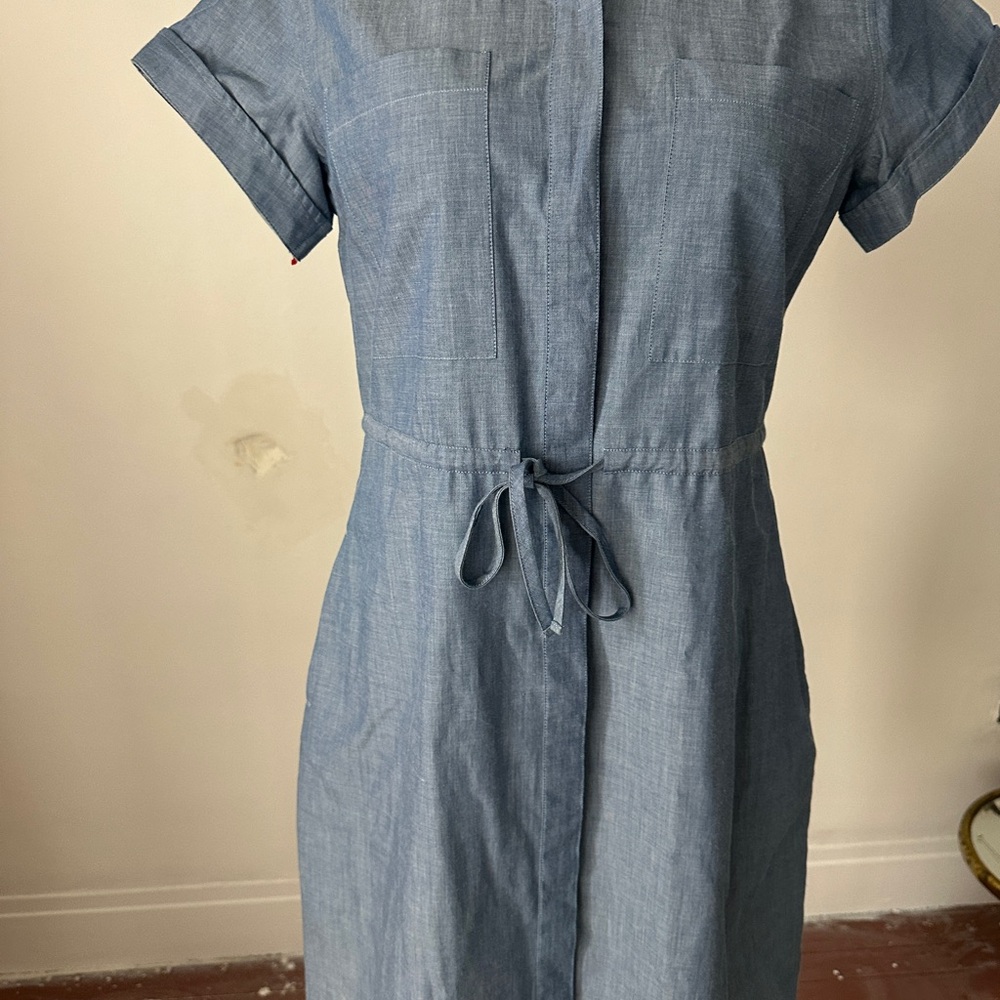 Barbour women's shirt dress Sleeve with plaid placket Denim Dress 8 US - Picture 5 of 10